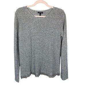 Eileen‎ Fisher Organic Linen Blue Knit Sweater Size PM fringe hem